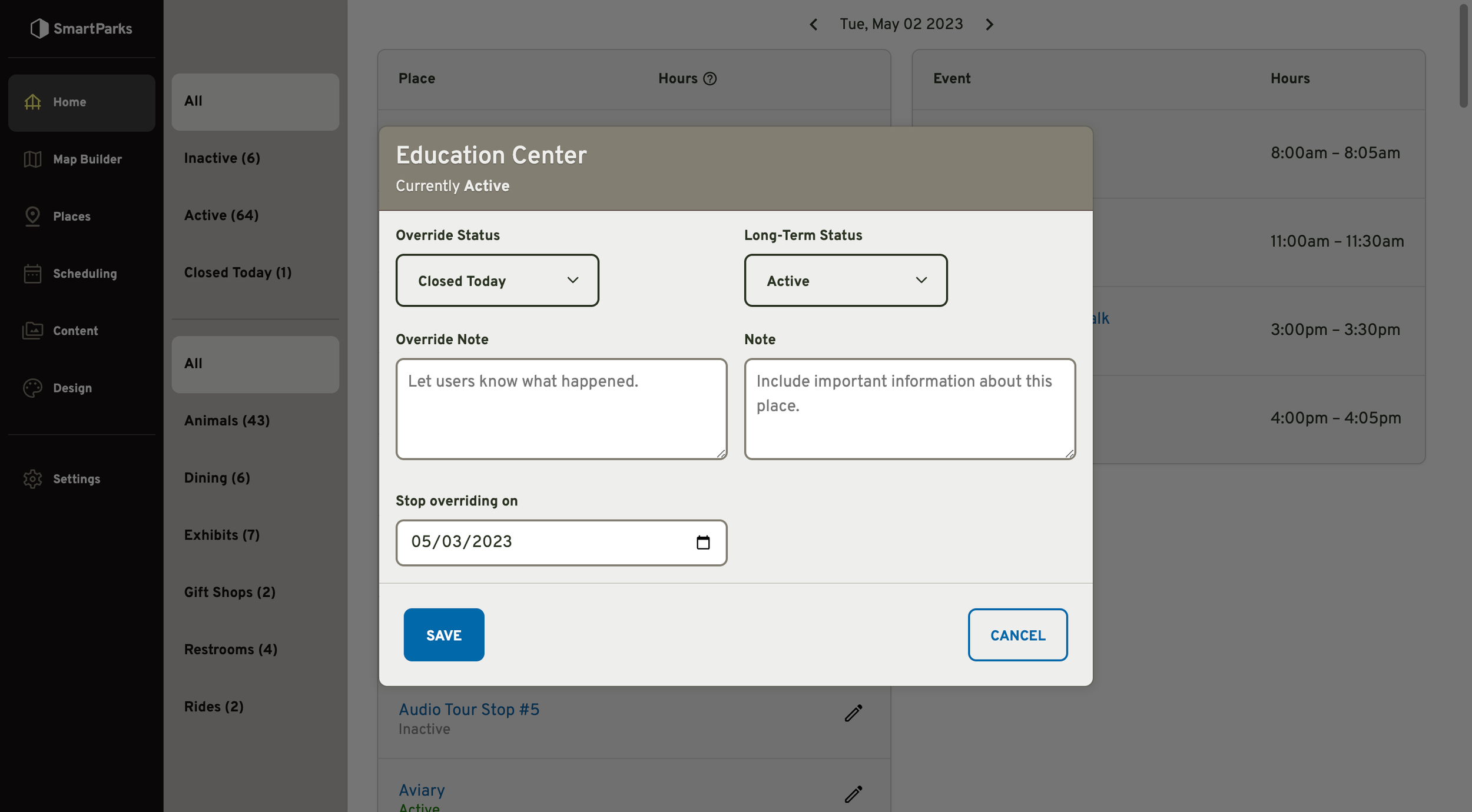 Setting a status override