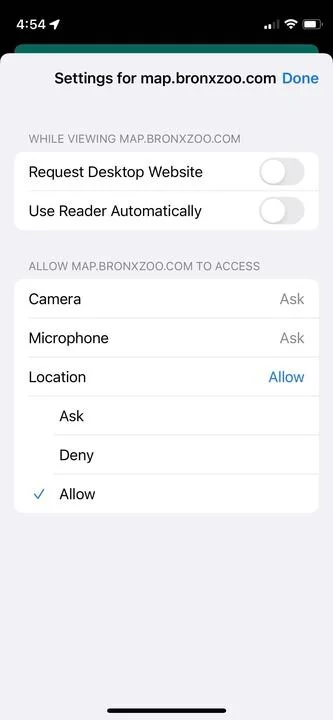 Location set to allow